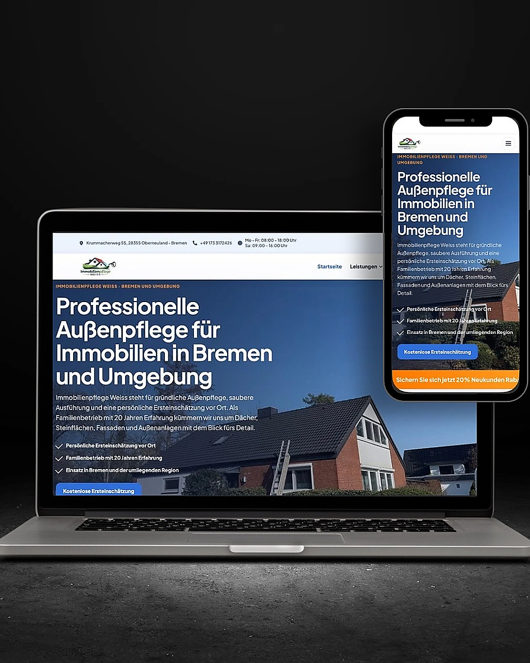 Mockup der Website von Immobilienpflege Weiss auf Laptop und Smartphone